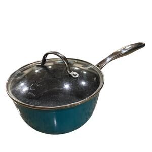 Curtis Stone Small 2qt Saucepan Dura Pan With Lid & Handle in Turquoise Blue